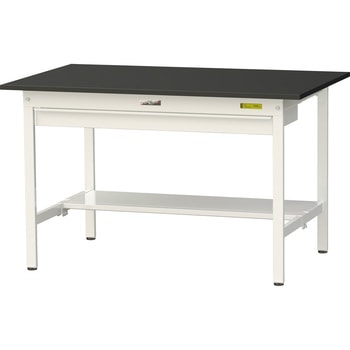 ワークテーブルLABシリーズ 固定式 ワイド引出し・半面棚板付 ケミテクト天板 H740mm ヤマテック