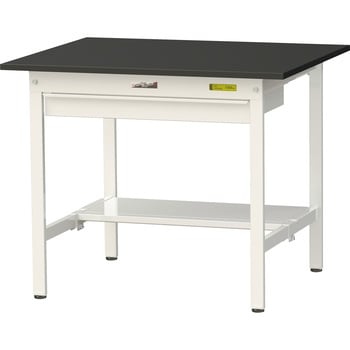 ワークテーブルLABシリーズ 固定式 ワイド引出し・半面棚板付 ケミテクト天板 H740mm ヤマテック