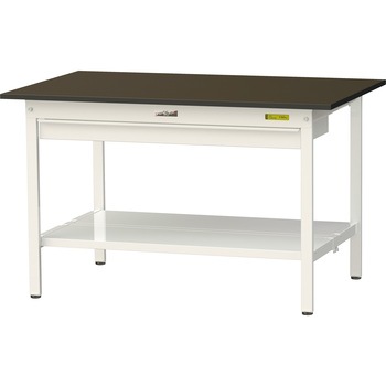 ワークテーブルLABシリーズ 固定式 ワイド引出し・全面棚板付 指紋レスメラミン天板 H740mm ヤマテック