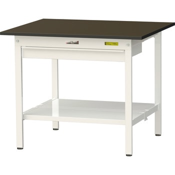 ワークテーブルLABシリーズ 固定式 ワイド引出し・全面棚板付 指紋レスメラミン天板 H740mm ヤマテック
