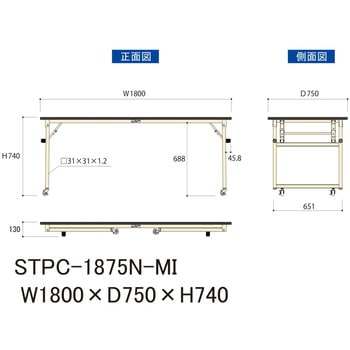 軽量作業台/耐荷重112kg_折りたたみ式キャスター付きH740_ポリエステル天板_ワークテーブル 山金工業