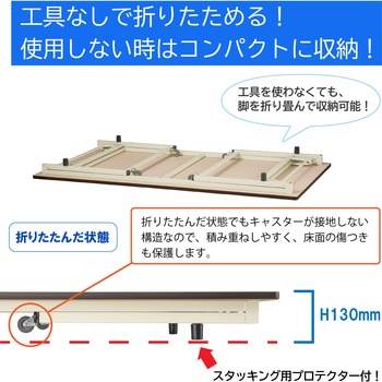 軽量作業台/耐荷重112kg_折りたたみ式キャスター付きH740_ポリエステル天板_ワークテーブル 山金工業