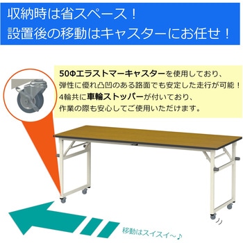 軽量作業台/耐荷重112kg_折りたたみ式キャスター付きH740_ポリエステル天板_ワークテーブル 山金工業