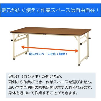 軽量作業台/耐荷重112kg_折りたたみ式キャスター付きH740_ポリエステル天板_ワークテーブル 山金工業