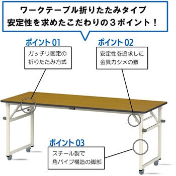 軽量作業台/耐荷重112kg_折りたたみ式キャスター付きH740_ポリエステル天板_ワークテーブル 山金工業