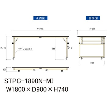 軽量作業台/耐荷重112kg_折りたたみ式キャスター付きH740_ポリエステル天板_ワークテーブル 山金工業