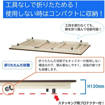 軽量作業台/耐荷重112kg_折りたたみ式キャスター付きH740_塩ビシート天板_ワークテーブル 山金工業
