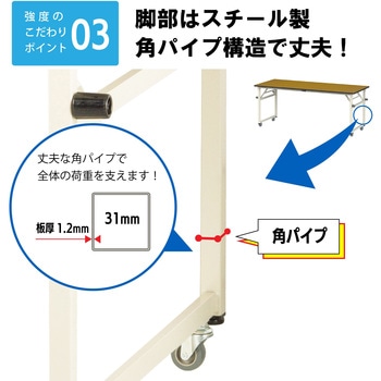 軽量作業台/耐荷重112kg_折りたたみ式キャスター付きH740_塩ビシート天板_ワークテーブル 山金工業