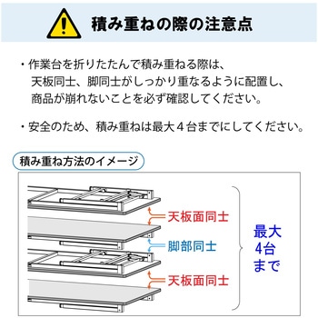 軽量作業台/耐荷重112kg_折りたたみ式キャスター付きH740_塩ビシート天板_ワークテーブル 山金工業