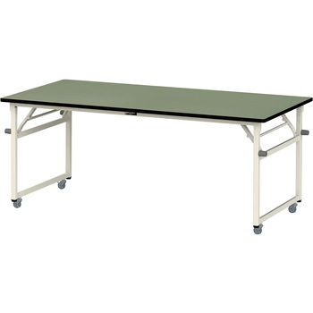 軽量作業台/耐荷重112kg_折りたたみ式キャスター付きH740_塩ビシート天板_ワークテーブル 山金工業