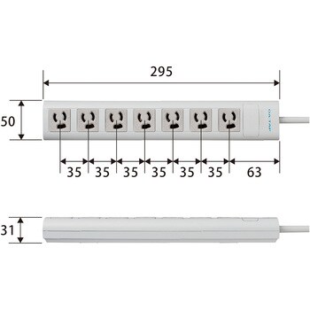 T-H3750NM 延長コード 電源タップ 3P 7個口 マグネット付 3P→2P変換