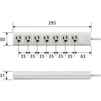 T-Y055NDA 延長コード 電源タップ用 3P 7個口 マグネット付 3P→2P変換 