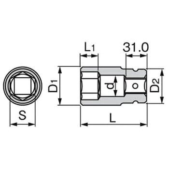 8NV-60L インパクト用ロングソケット(無電解ニッケルメッキ) 1個 トネ