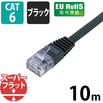 LANケーブル CAT6準拠 ブラック ギガビット フラットケーブル 厚さ約