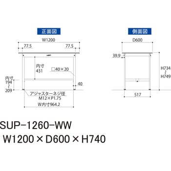 【軽量作業台】ワークテーブル耐荷重150kg・H740固定式・低圧メラミン天板 山金工業
