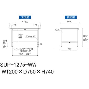 SUP-1275-WW 軽量作業台/耐荷重150kg_固定式H740_ワークテーブル150