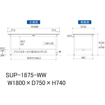 軽量作業台/耐荷重150kg_固定式_ワークテーブル150シリーズ_低圧メラミン天板 山金工業