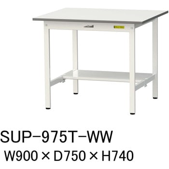 軽量作業台/耐荷重150kg_固定式H740_半面棚板付_ワークテーブル150シリーズ 山金工業