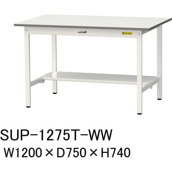軽量作業台/耐荷重150kg_固定式H740_半面棚板付_ワークテーブル150シリーズ 山金工業