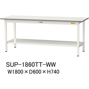 軽量作業台/耐荷重150kg_固定式H740_全面棚板付_ワークテーブル150シリーズ 山金工業