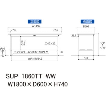 軽量作業台/耐荷重150kg_固定式H740_全面棚板付_ワークテーブル150シリーズ 山金工業