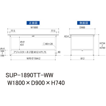 軽量作業台/耐荷重150kg_固定式H740_全面棚板付_ワークテーブル150シリーズ 山金工業