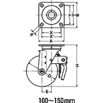 615S・自在車(ナイロンホイール・ウレタン車・B入)トータルロック付 ハンマーキャスター