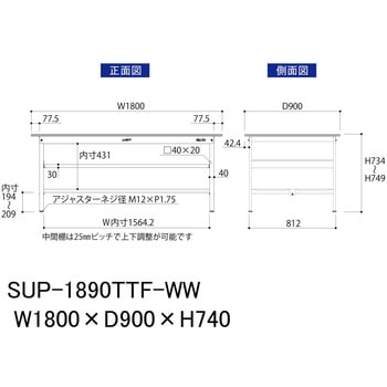 軽量作業台/耐荷重150kg_中間棚付固定式H740_全面棚板付_ワークテーブル150シリーズ 山金工業