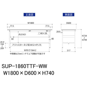 軽量作業台/耐荷重150kg_中間棚付固定式H740_全面棚板付_ワークテーブル150シリーズ 山金工業