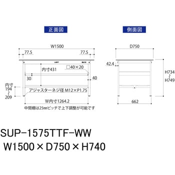 軽量作業台/耐荷重150kg_中間棚付固定式H740_全面棚板付_ワークテーブル150シリーズ 山金工業