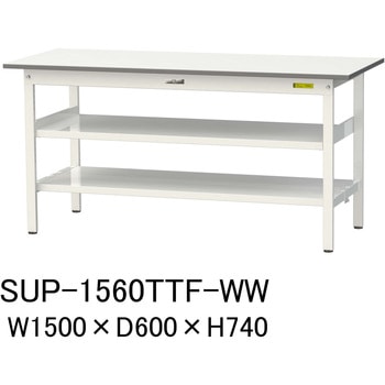軽量作業台/耐荷重150kg_中間棚付固定式H740_全面棚板付_ワークテーブル150シリーズ 山金工業