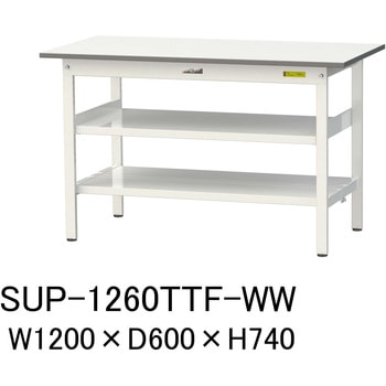 軽量作業台/耐荷重150kg_中間棚付固定式H740_全面棚板付_ワークテーブル150シリーズ 山金工業