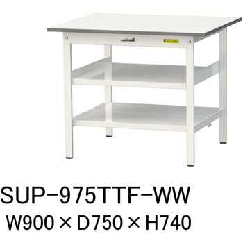 軽量作業台/耐荷重150kg_中間棚付固定式H740_全面棚板付_ワークテーブル150シリーズ 山金工業