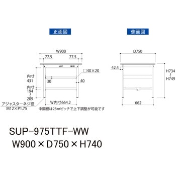軽量作業台/耐荷重150kg_中間棚付固定式H740_全面棚板付_ワークテーブル150シリーズ 山金工業