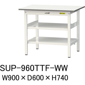 軽量作業台/耐荷重150kg_中間棚付固定式H740_全面棚板付_ワークテーブル150シリーズ 山金工業
