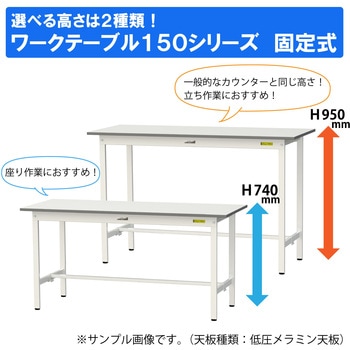 軽量作業台/耐荷重150kg_引き出し付き固定式_全面棚付_ワークテーブル150シリーズ_低圧メラミン天板 山金工業