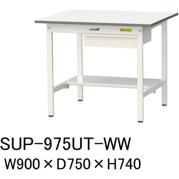軽量作業台/耐荷重150kg_引き出し付固定式H740_半面棚板付_ワークテーブル150シリーズ 山金工業