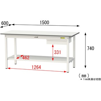 軽量作業台/耐荷重150kg_引き出し付き固定式_全面棚付_ワークテーブル150シリーズ_低圧メラミン天板 山金工業