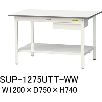 軽量作業台/耐荷重150kg_引き出し付固定式H740_全面棚板付_ワークテーブル150シリーズ 山金工業