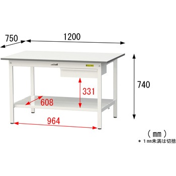 軽量作業台/耐荷重150kg_引き出し付き固定式_全面棚付_ワークテーブル150シリーズ_低圧メラミン天板 山金工業