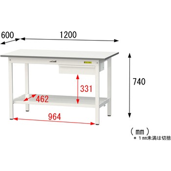 軽量作業台/耐荷重150kg_引き出し付き固定式_全面棚付_ワークテーブル150シリーズ_低圧メラミン天板 山金工業