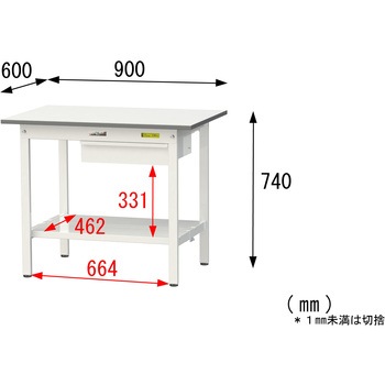 軽量作業台/耐荷重150kg_引き出し付き固定式_全面棚付_ワークテーブル150シリーズ_低圧メラミン天板 山金工業