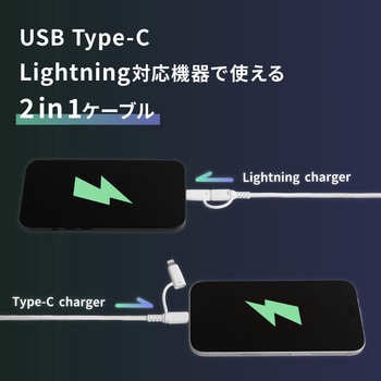 やわらか超タフで断線に強い 耐屈曲10万回以上 PD60W充電対応USB Type-C to Type-C/Lightning 2in1ケーブル OWLTECH(オウルテック)