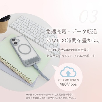 USB Type-C to USB Type-C 充電ケーブルwith スマートフォン用ショルダーストラップ Mignonne(ミニョン) OWLTECH(オウルテック)
