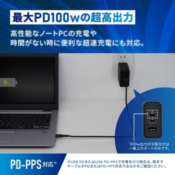 超速充電 最大PD100W出力 GaN採用USB Type-C×2 USB Type-A×1 AC充電器 OWLTECH(オウルテック)