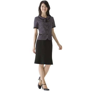 26255 ガーデンチェック オーバーブラウス(リボン付き) 1着 en joie