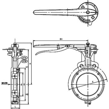 GL-10UB-200A 10K ステンレス鋼製バタフライバルブ(ギア式・PTFE)(GL