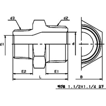 PRH(1)-10A×8A 異径六角ニップル ねじ込み式管継手 1個 キッツ(KITZ