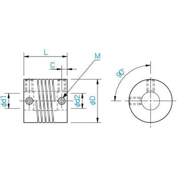 Dsr 150 14 12 ヘリカルカップリング Dsモデル 三木プーリ 軸穴径d1 14fmm 軸穴径d2 12fmm 全長l 38 1mm 常用トルク 6 3n M min Sup 1 Sup R P M 通販モノタロウ