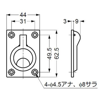 ステンレス鋼(SUS316相当品)製 埋込ハンドル 26901 LAMP(スガツネ)
